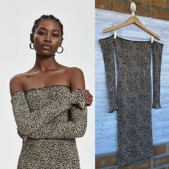 Farrow
Lucinda Off-Shoulder Leopard Dress Smocked leopard-print dress small - Picture 3 of 16